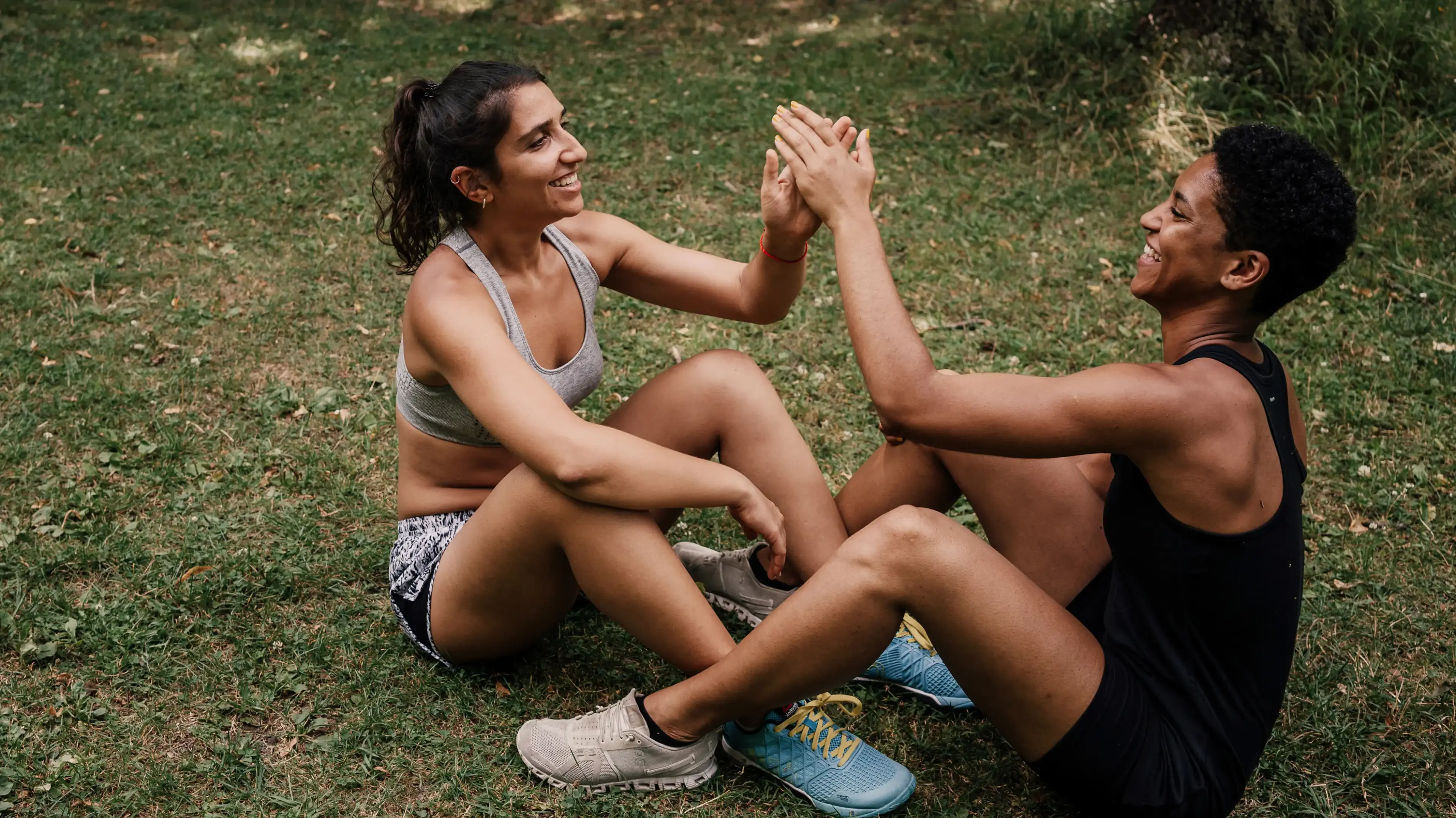 Adults celebrating an active, healthy lifestyle outdoors